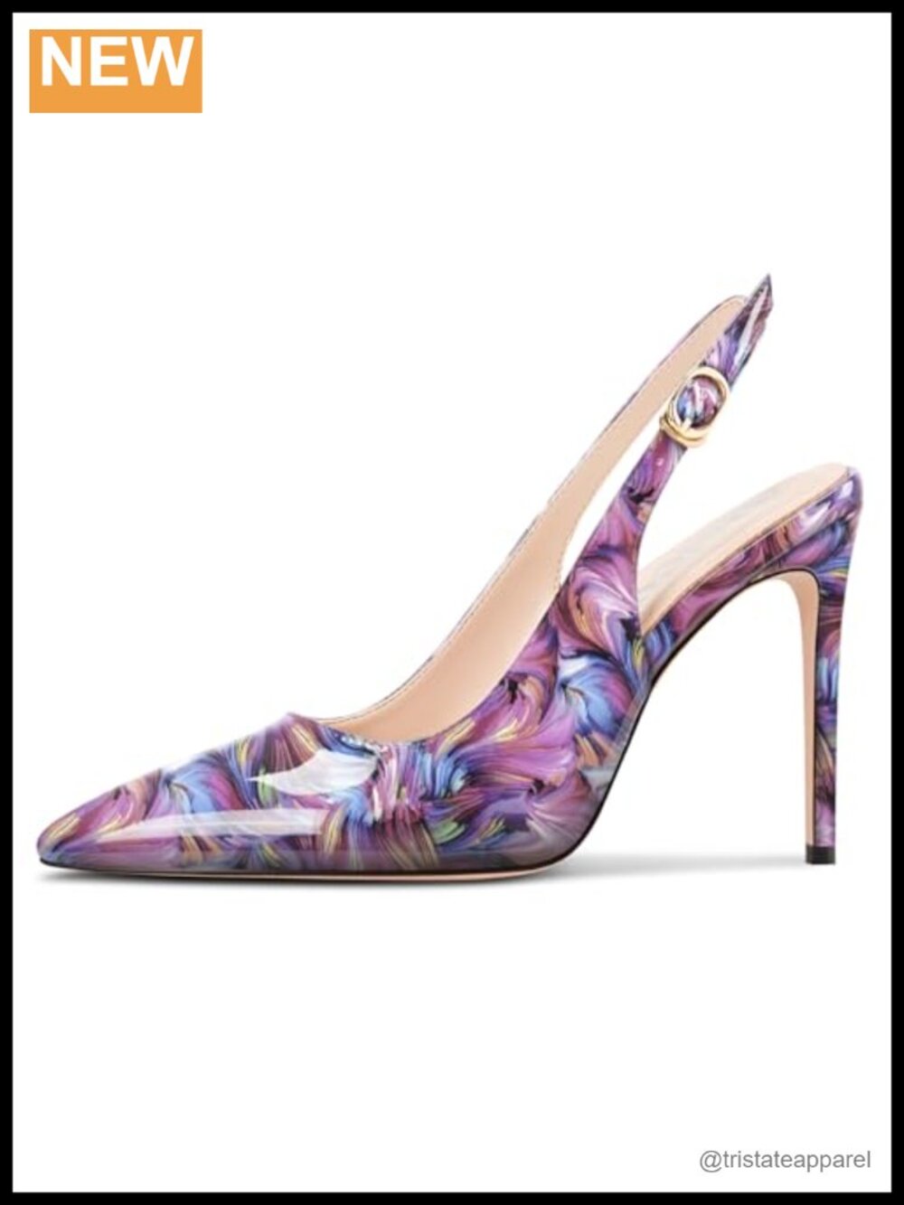 Stiletto Pointed Toe Slingback Buckle High Heel Pumps Faux Leather Wedding Party